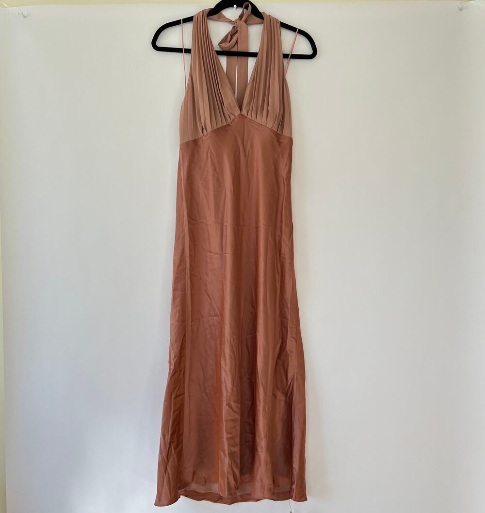 NEW NWT Reformation Wyn Silk Halter Neck Maxi Dress Praline Size 8